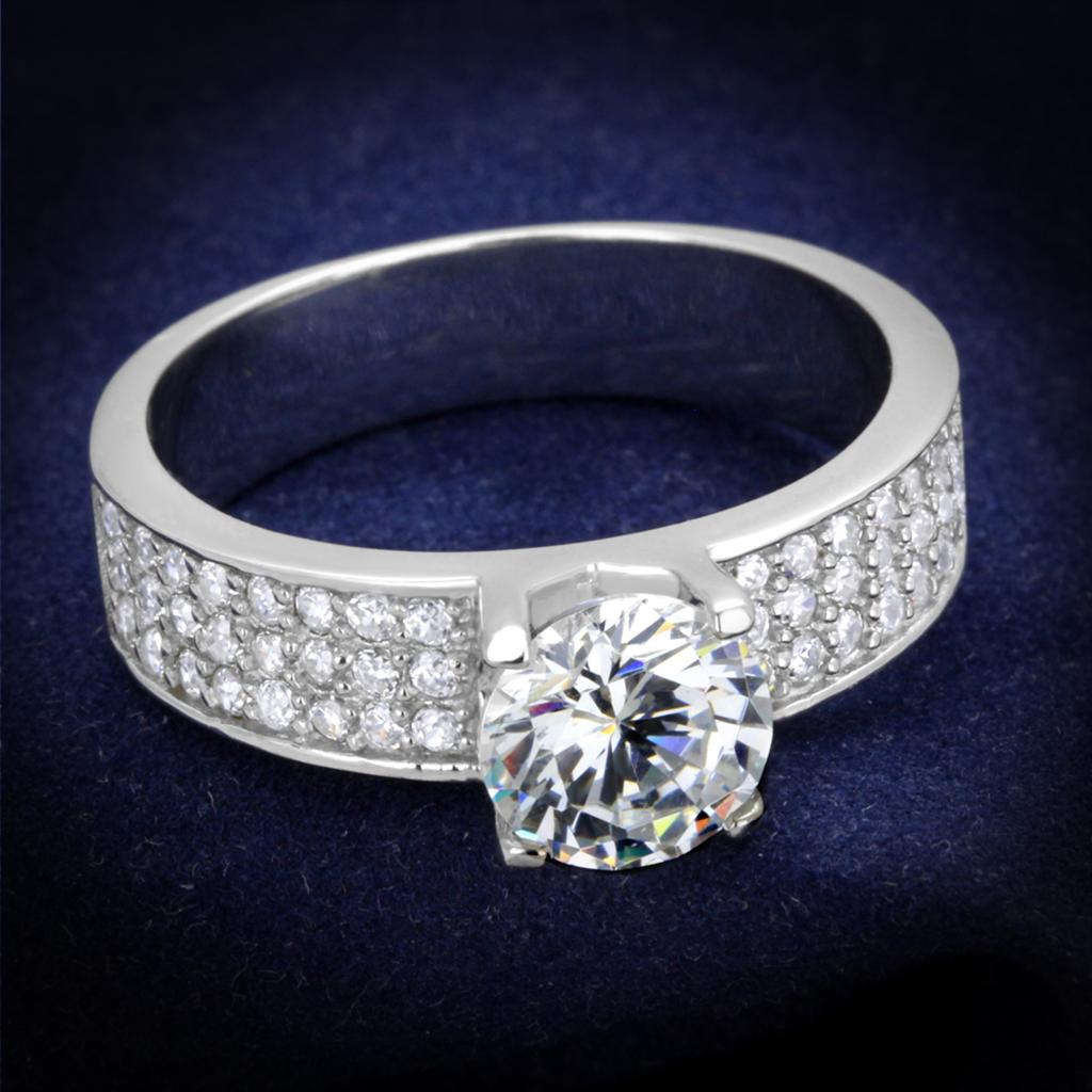 TS345 - Rhodium 925 Sterling Silver Ring with AAA Grade CZ in Clear